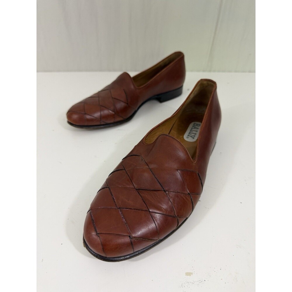 Vtg BALLY Woven Leather Loafers Men’s 9.5 Made in Italy Brown Basketweave